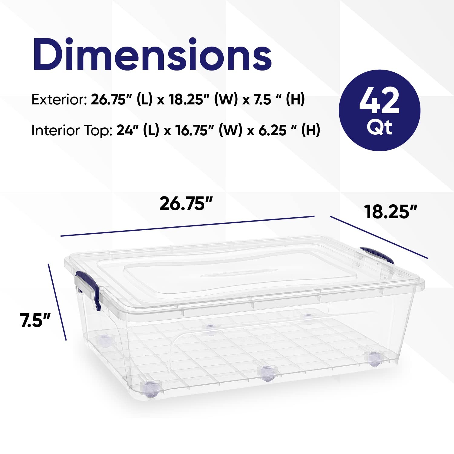 Superio Under Bed Storage Containers with Wheels (2 Pack), Flat Clear Storage Bin Stackable Large Storage Latch Box with Lids Store Cloths, Bedding, Linen, For Under The Bed, Garage, Home