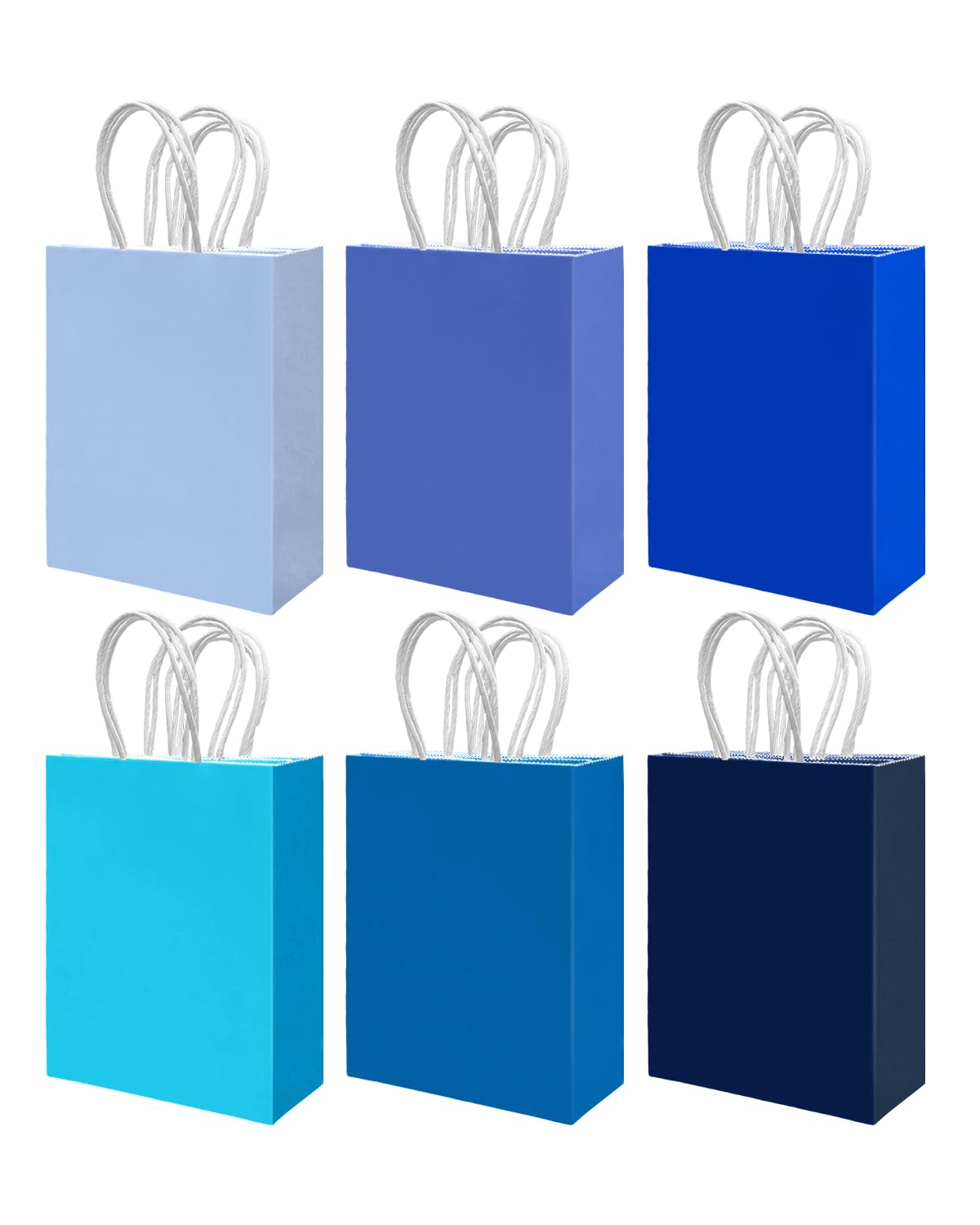 qiqee 30PCS Small Gift Bag with Handles Bulk 8.3"x6"x3" Gift Bags 6 Different Blue Color Bags Multiple Uses (Small Size)