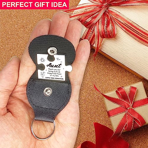 FTONENI Pocket Token Gifts for Aunt Birthday Mothers Day Christmas Gifts from Niece Nephew Long Distance Relationship Thank You Gifts Puzzle Piece Keepsake with PU Leather Keychain - PTA15