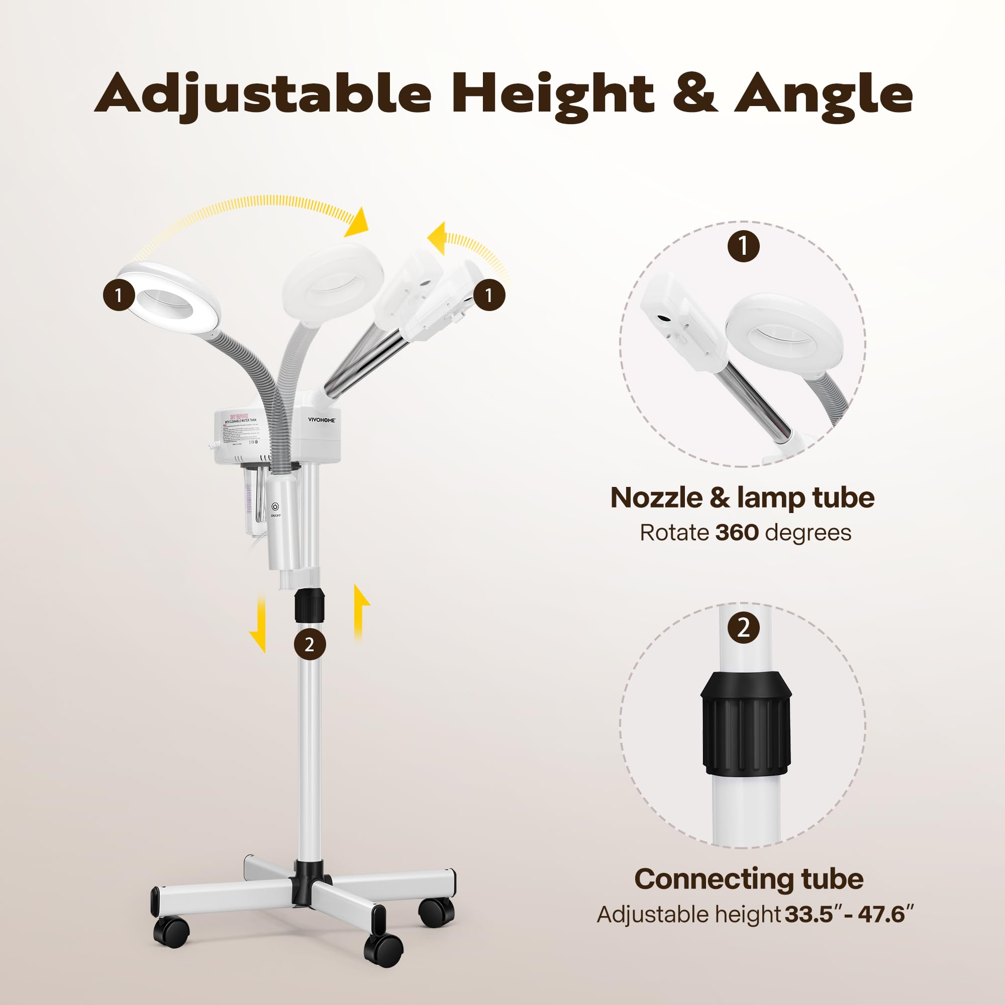 VIVOHOME Professional Facial Steamer for Esthetician with 5X Magnifying Lamp and Humidifier, 2 in 1 Ionic Face Steamer for Skin Spa for Home and Salon, Portable with Rolling Wheels