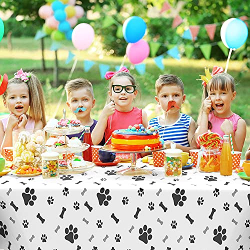 QEYMN Puppy Paw Print Plastic Tablecloth Table Cover, 3 Pack Pupply Paw Print Disposable Rectangle Table Covers for Kids Birthday Party, Pet Puppy Themed Birthday Party Decorations, 54x108 inch