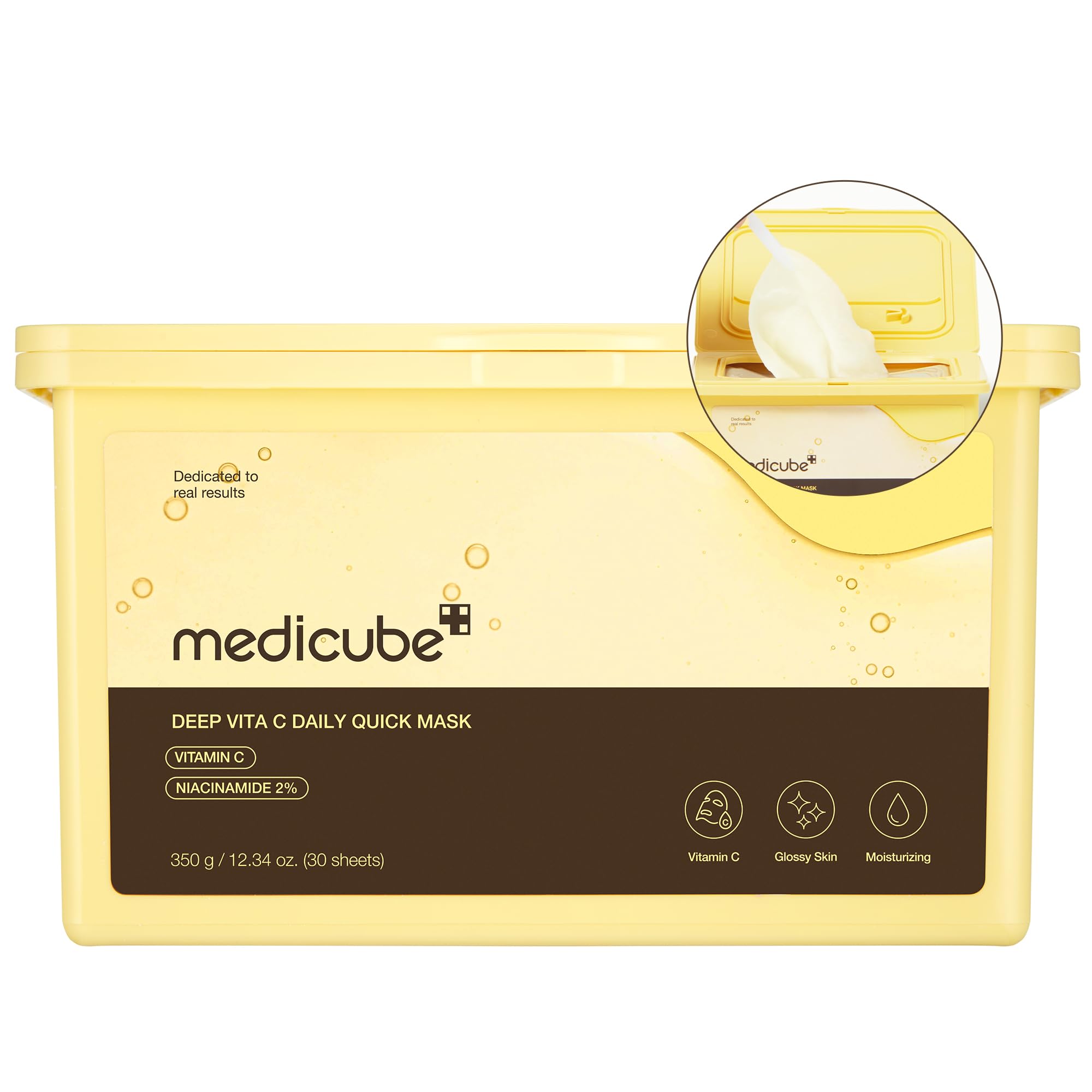 Medicube Deep Vita C Daily Quick 30 Sheet Masks - Vegan Certified, Quick Dispenser, Triple Vitamin Complex For Radiance and Hydration - Korean Face Masks