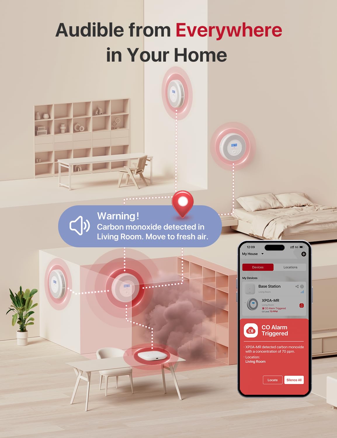 X-Sense Combination Smoke and Carbon Monoxide Detector with Voice Location, Interconnected Smoke Detector Carbon Monoxide Detector Combo with Base Station (Included), Model XP0A-MR31