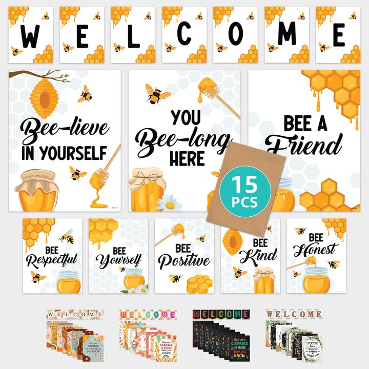 Decorably Welcome Posters for Classroom - 15 Bee Classroom Decorations, Bee Bulletin Board Decorations, Bee Themed Classroom Decor, Bumblebee Classroom Decor, Bee Classroom Decor