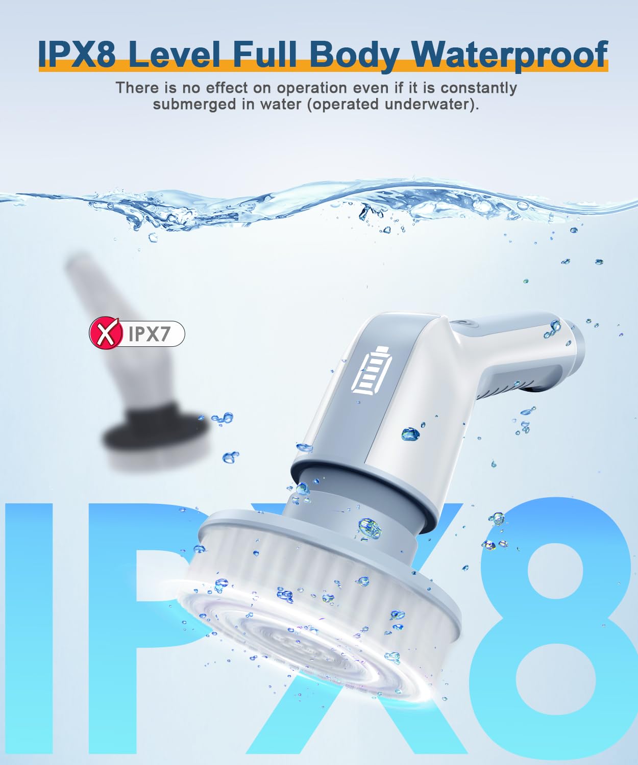 Airpher Electric Spin Scrubber, 2024 Upgraded IPX8 Cordless Cleaning Brush with 9 Replaceable Brush Heads, Detachable as Short Handle, Shower Cleaning Scrubber for Bathroom Tub (Gray)