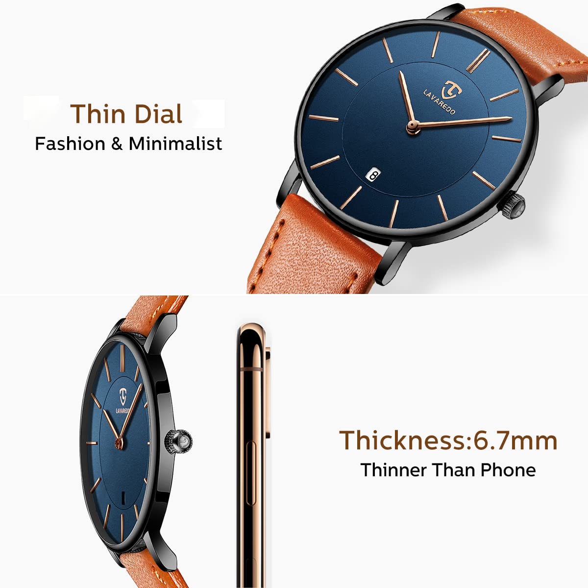 BEN NEVIS Watch, Mens Watch, Minimalist Fashion Simple Wrist Watch Analog Date with Leather Strap Orange Blue