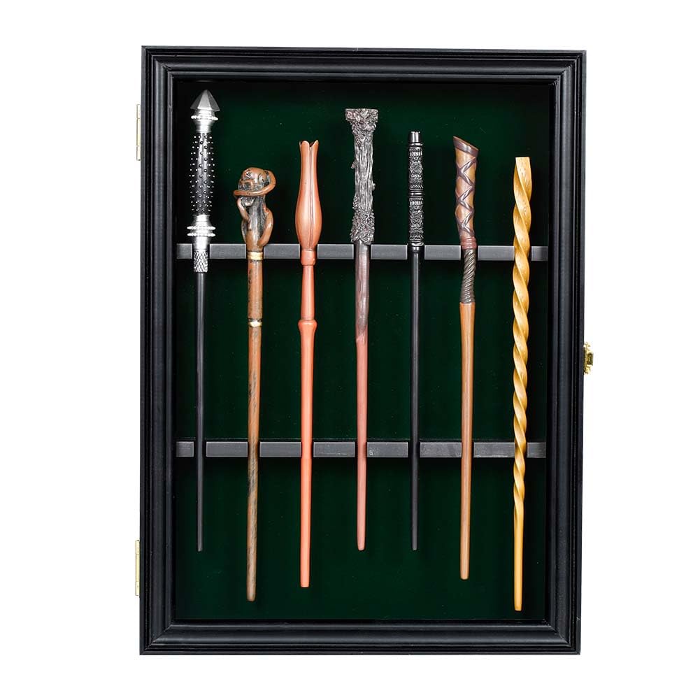 Derkerry Wood Wands Display Case - Vertical Universal Wall Mount Hanging Wood Magic Wand Holder Box for 7 Wand Collection - Wand Not Included