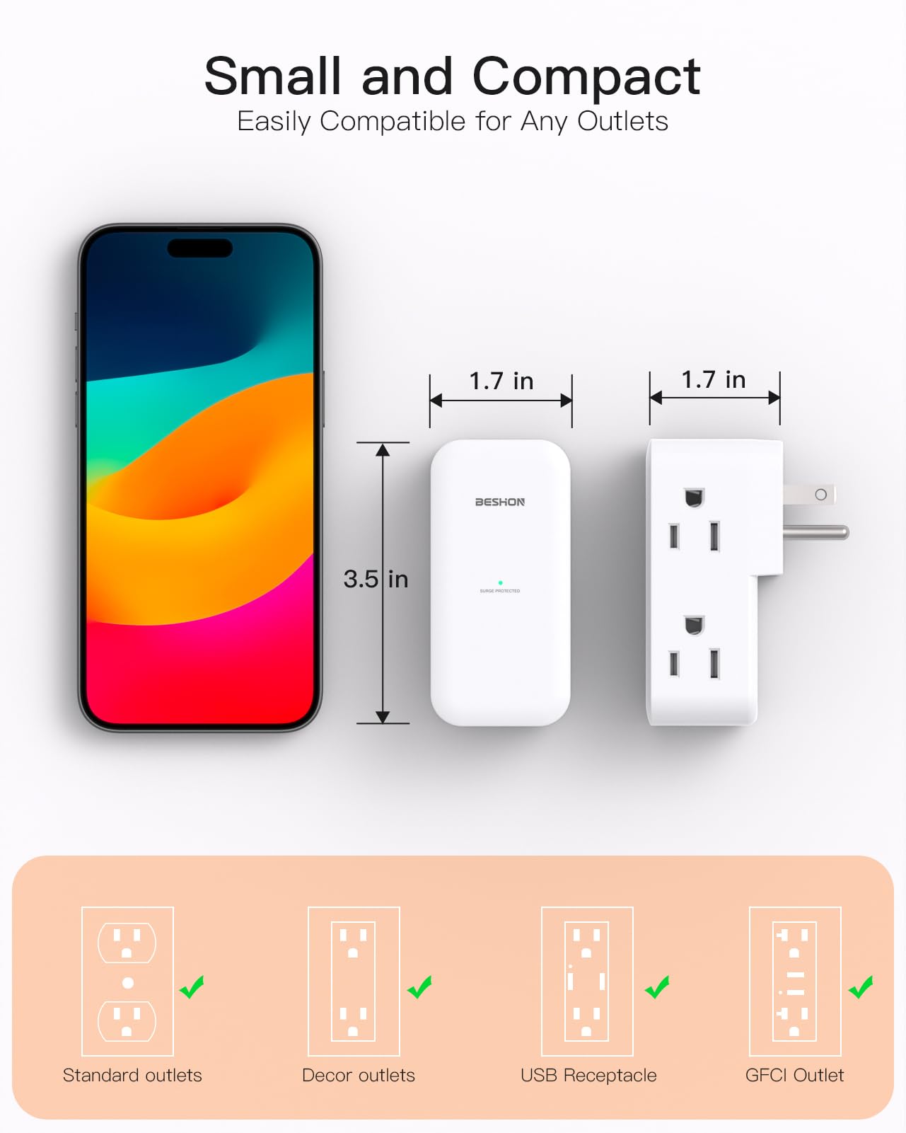 Surge Protector Outlet Extender- with Rotating Plug,6 AC Multi Plug Wall Outlet,4-Sided Outlet Splitter,900J Plug Extension Outlet,Wall Outlet Adapter for Bathroom,Home,Travel,Dorm Room Essentials