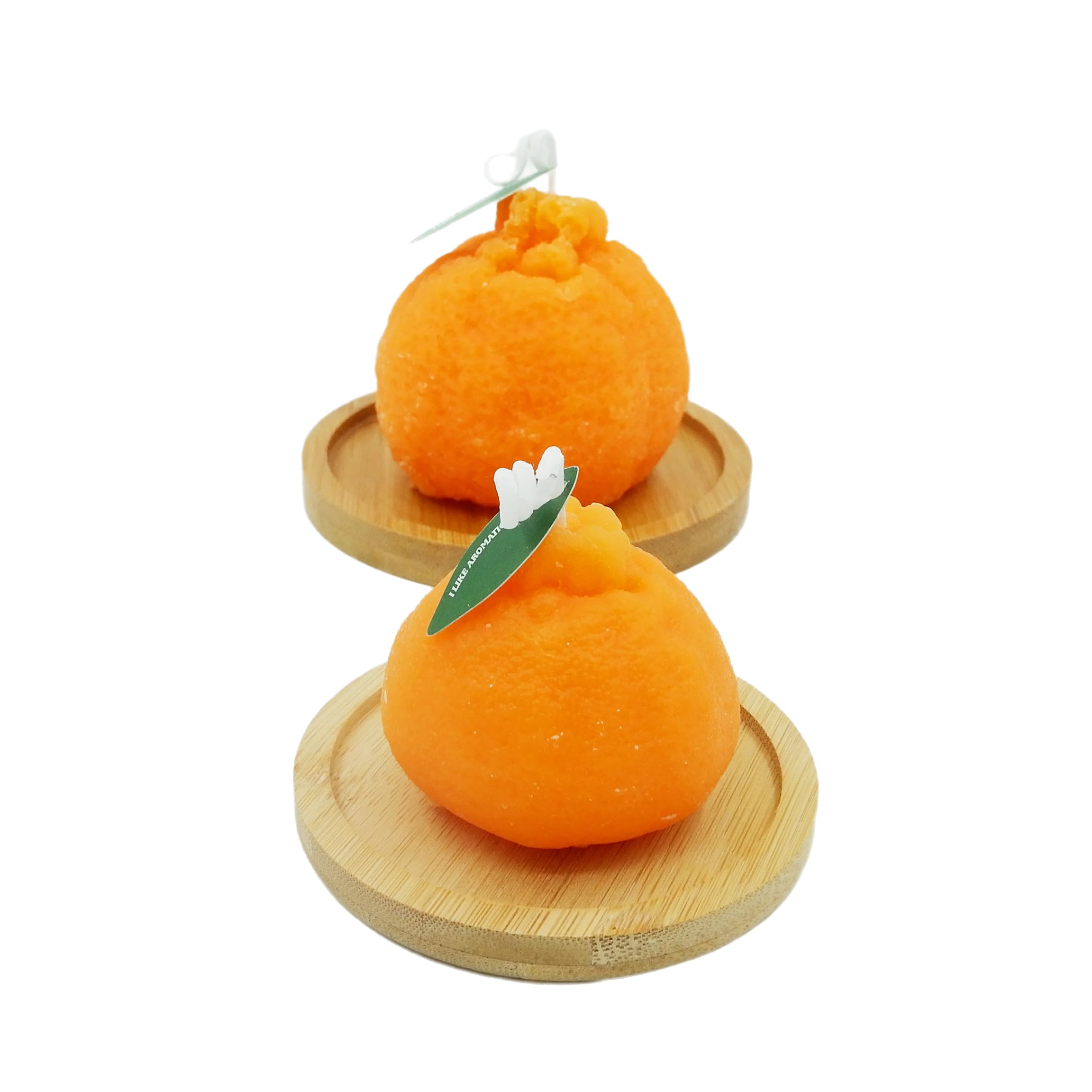 2Pcs Orange Shaped Candles Scented 2Pcs Bamboo Candlestick Tray,Cute Decorative Soy Candle,Handmade Smokeless Candles,Home Decoration Aesthetic Candle,Photo Prop,Valentine,Novelty Candles Birthday