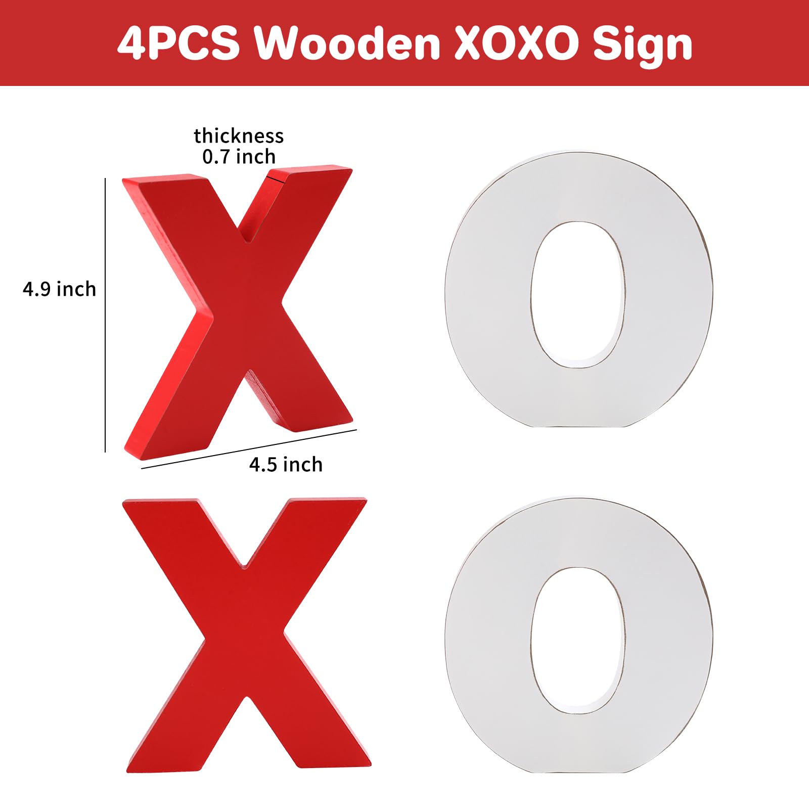 Valentines Day Decor-Wooden XOXO Tabletop Sign-Classic White Red Valentines Decorations for Home Table Shelf Mantel Fireplace Wedding Party Supplies