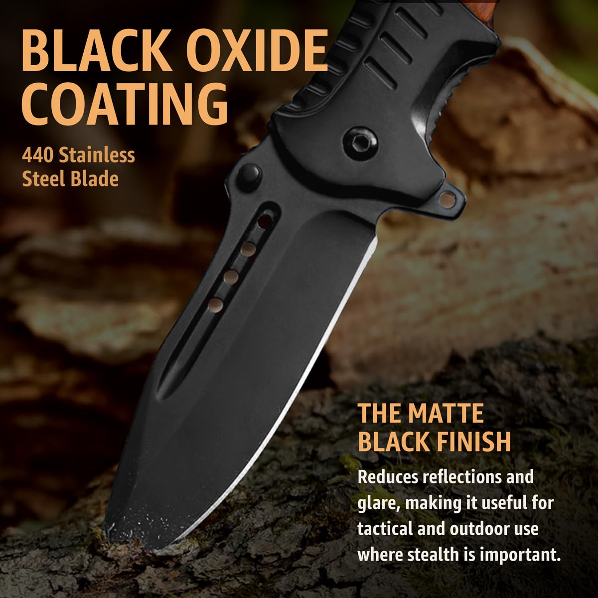 Spring Assisted Knife - 3.66" Sharp Blade - Tactical Pocket Knife for Men with Wood Handle Glass Breaker & Clip - Best Folding Knives for EDC Camping Survival for Dad Husband - Father Day Gifts 0207