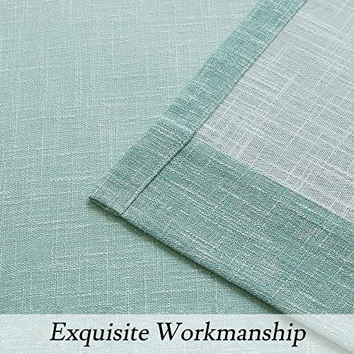 Vision Home Ombre Window Cutains Panels Linen Texture Gradient Light Filtering Semi Sheer Curtains 63 inch Length for Living Room Bedroom Rod Pocket,Cream White to Aqua,50" Wx63 L Each,2 Panels