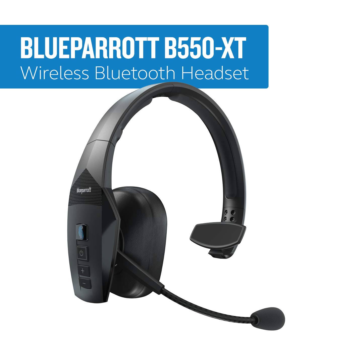 BlueParrott B550-XT Voice-Controlled Trucker Bluetooth Headset – Industry Leading Sound with Long Wireless Range, Comfort for All-Day Wear - Ideal for Anyone On-The-Go, Up to 24hrs of Talk Time, Black