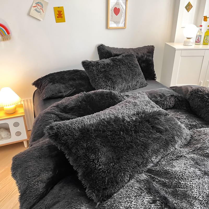 Roscloud Faux Fur Kids Girls Purple Rainbow Comforter Sets King - 3PC Bed Set Warm Comfortable Soft Plush Flannel Velvet Fluffy Fuzzy Bedding（Comforter x 1 Pillowcases x 2）