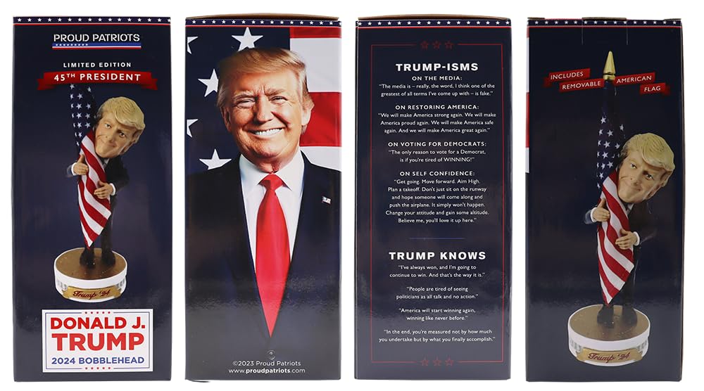 Proud Patriots Donald Trump Bobblehead | (Trump Holding American Flag - Cloth Flag Included)