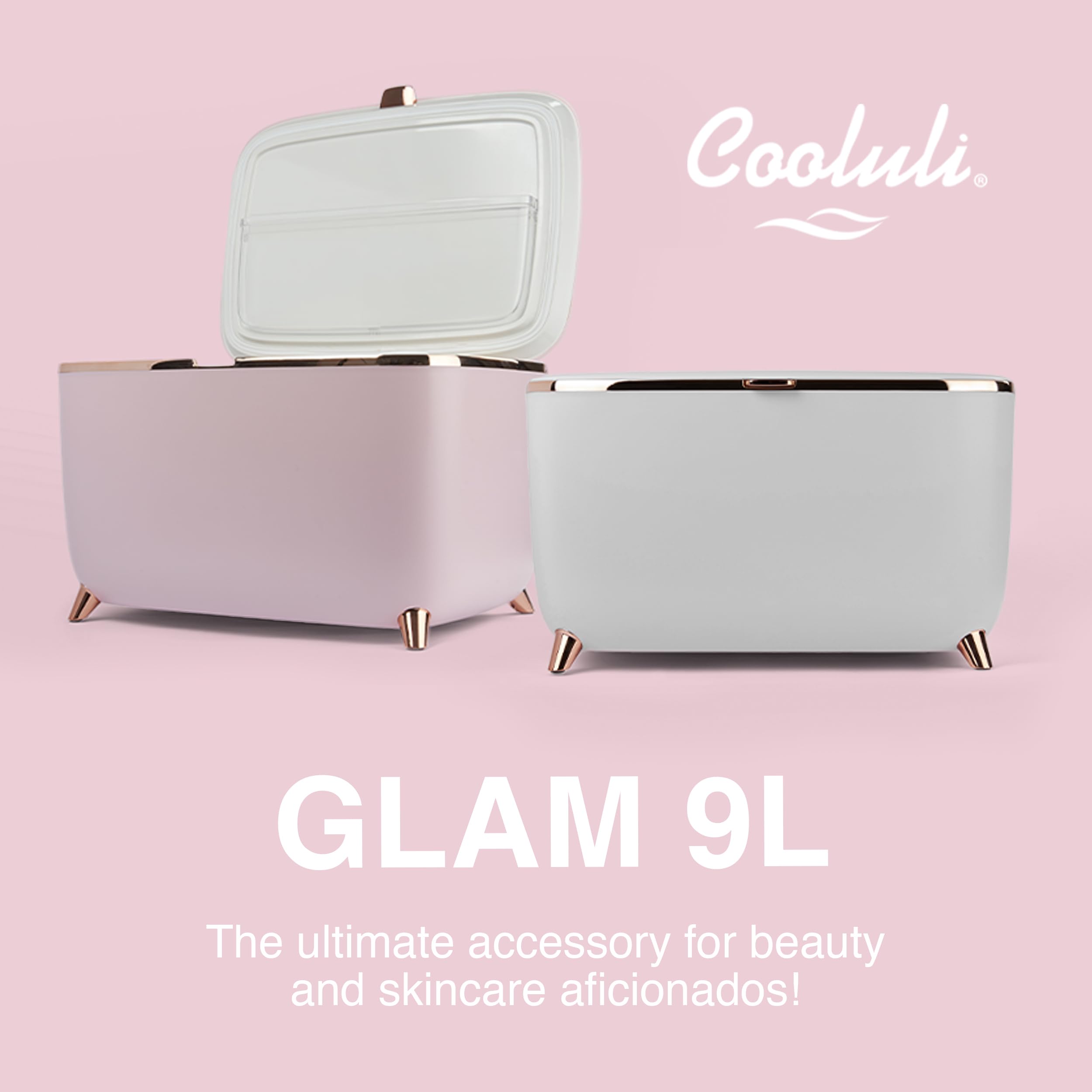 Cooluli Glam 9L Mini Skincare Fridge - Pink Mini Fridge for Skin Care Accessories, Makeup, Cosmetics and Facial Masks Storage - Ideal Birthday and Christmas Gift for Women and Teen Girls