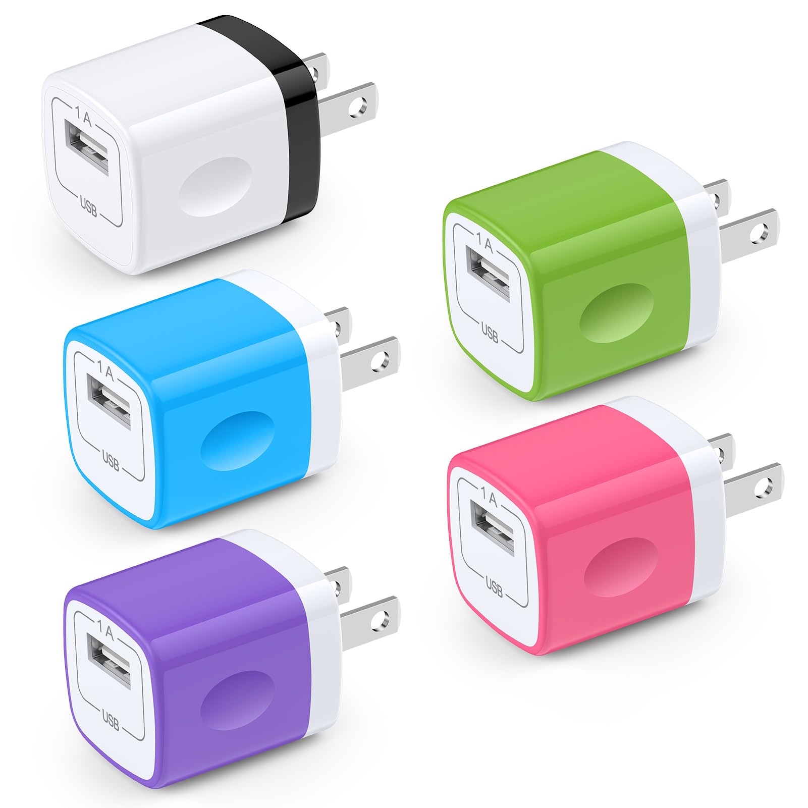 Charging Block,Charger Box,5Pack Travel Single Port USB Wall Charger Brick Cubes for iPhone 16/15/14/13/12/X/8/8 Plus/7/6S,Samsung Galaxy S24 S23 S22 A14 S10e S10 S9 S8/S7/S6/Note 9/8,LG G8 G7,Moto