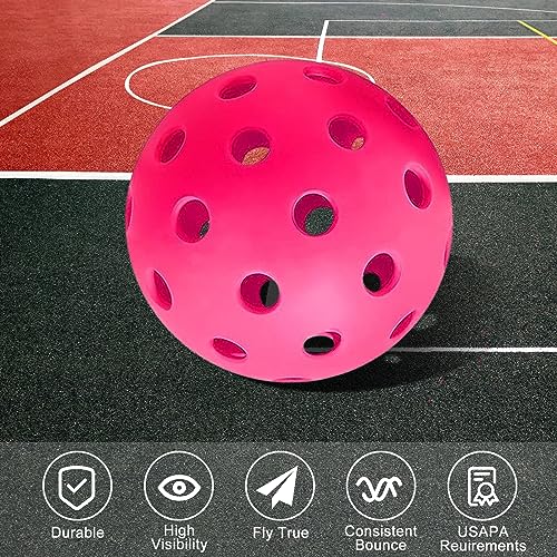 kisportee Pickleballs Balls, Outdoor Pickleball Ball with Mesh Bag for Sport Outdoor Play, High Elasticity & Durable USAPA Approved Pickleballs for All Style Pickleball Paddles (Pink)