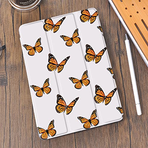 Idocolors Pad Case Brown Butterfly White Case for 11" iPad Pro 2021 Cute Art Girly Anti-Scratch Shockproof with Pencil Holder Lightweight Smart Trifold Stand Case(Model Number: A2377)