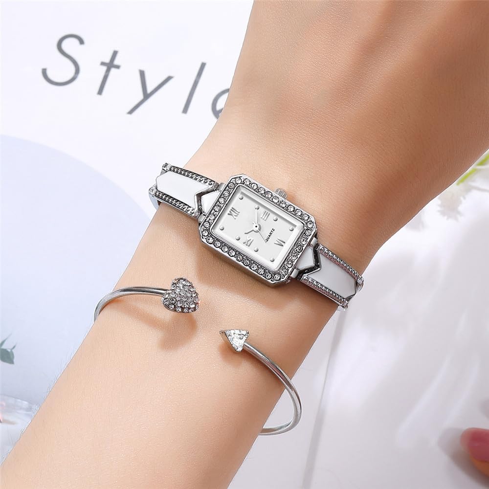 BESTKANG Women's Watches Luxury Crystal Diamond Bracelet Watch Fashion Ladies Dress Quartz Wrist Watch (Silver)