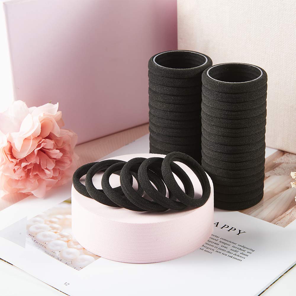 100PCS Black Hair Ties for Women Girls, Seamless Thick Black Hair Band, Elastic Hair Ties No Damage Ponytail Holder