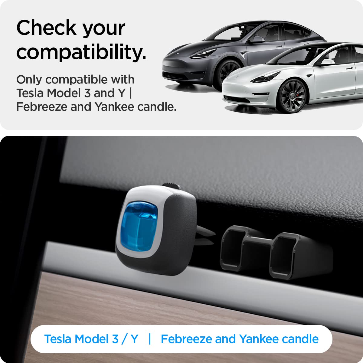 Spigen Air Freshener Adapter Designed for Tesla Model 3 [Not Compatible with Model 3 2024 Refresh] and Y 2023/2022 Airvent (Air Freshener NOT Included) - 2 Pack