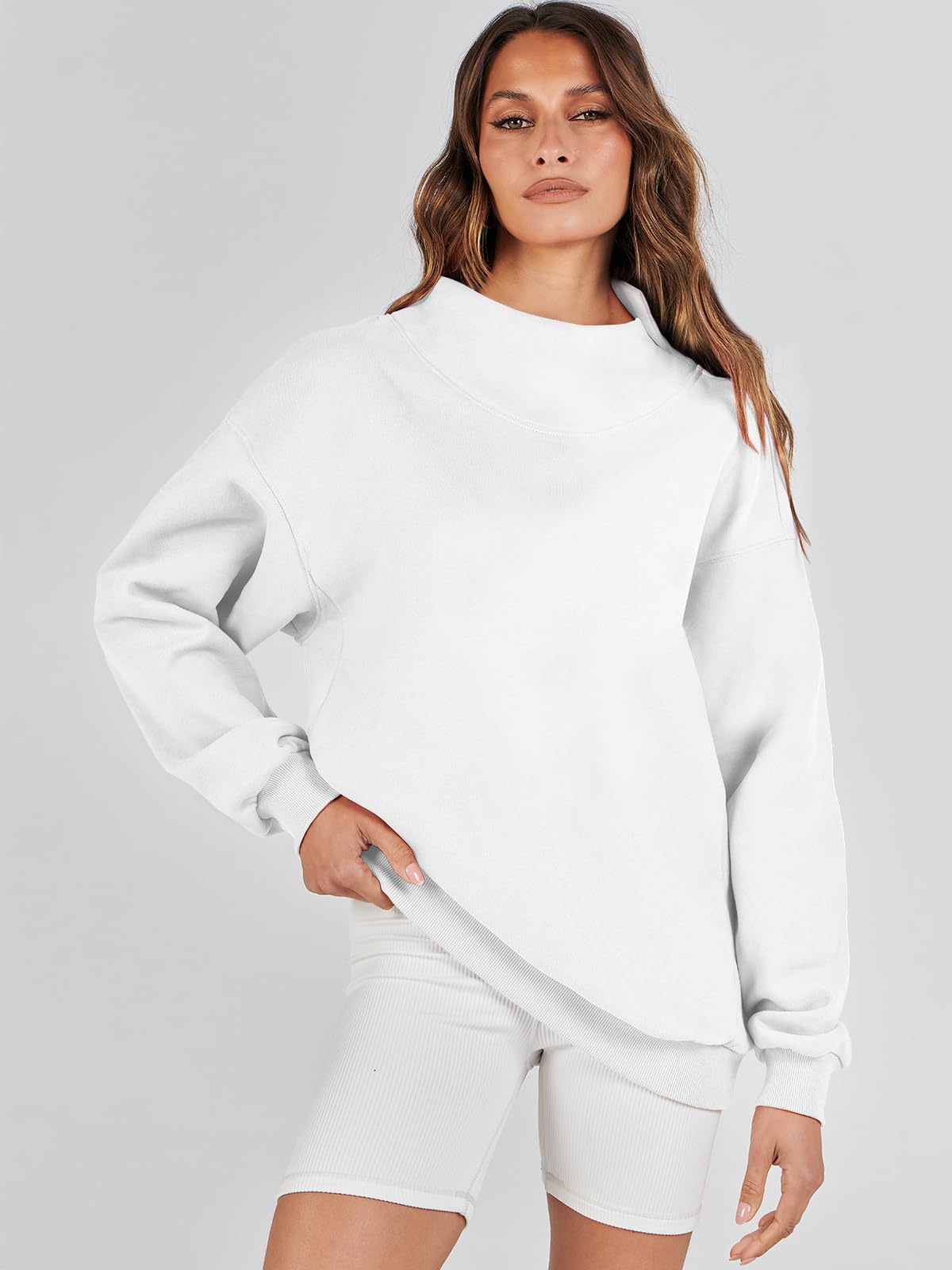 ANRABESS Womens Oversized Sweatshirts Turtleneck Pullover Long Sleeve Hoodies Tops 2024 Fall Fashion Preppy Outfits White-L