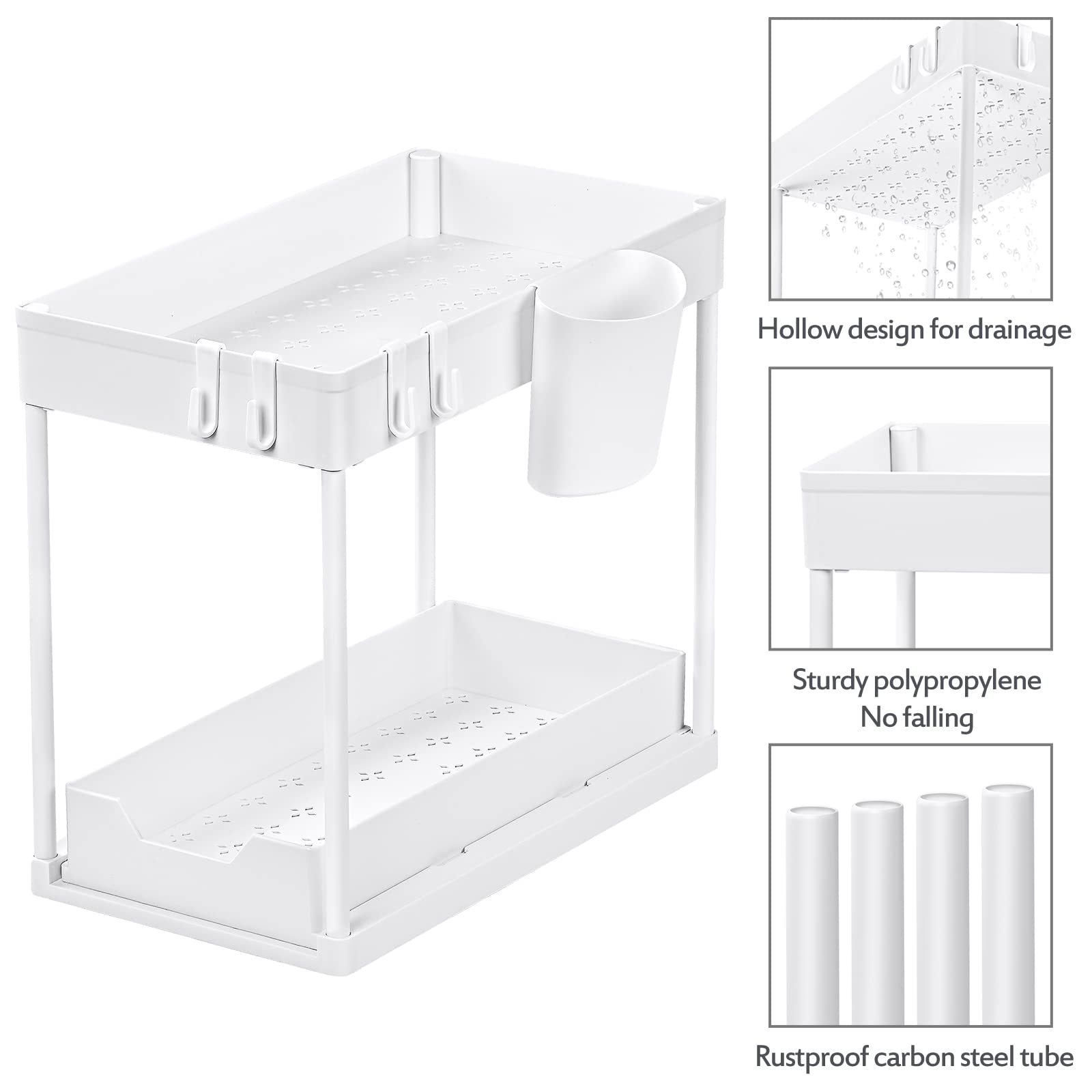 Puricon 3 Pack Under Sink Organizer, Pull Out Under Sink Storage for Kitchen, 2 Tier Sliding Under Sink Organizers and Storage Bathroom Under Cabinet Shelf for Cleaning Supplies -White