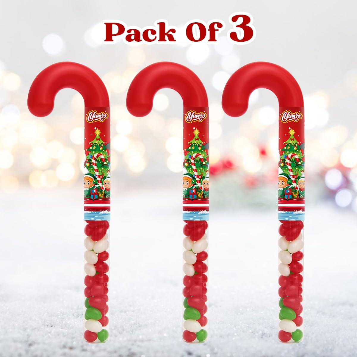 Christmas Candy cane Filled with Jelly Beans. 3 Pack, The Ideal Christmas Candy for Stocking Stuffers.