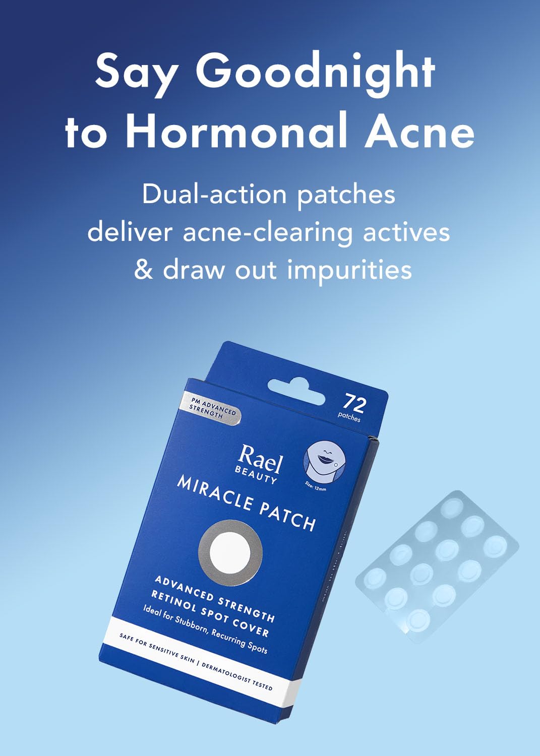 Rael Pimple Patches, Miracle Patch Retinol Spot Cover - Hydrocolloid Acne Patch for Face with Retinol, Blemishes, Zits Absorbing Patch, Breakouts Spot, PM Advanced Treatment, Facial Sticker (72 Count)