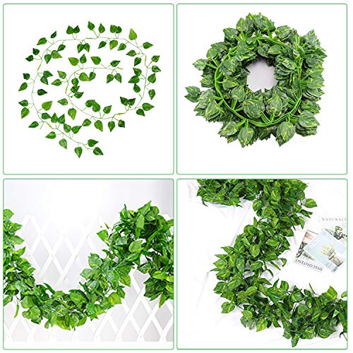 MerryNine 24 Pack Artificial Ivy Greenery, Hanging Vines Garland Fake Green Baskets Leaves Fake Foliage Flowers for Home Kitchen Garden Office Wedding Wall Party Decoration (Green Basket Leaf-24)