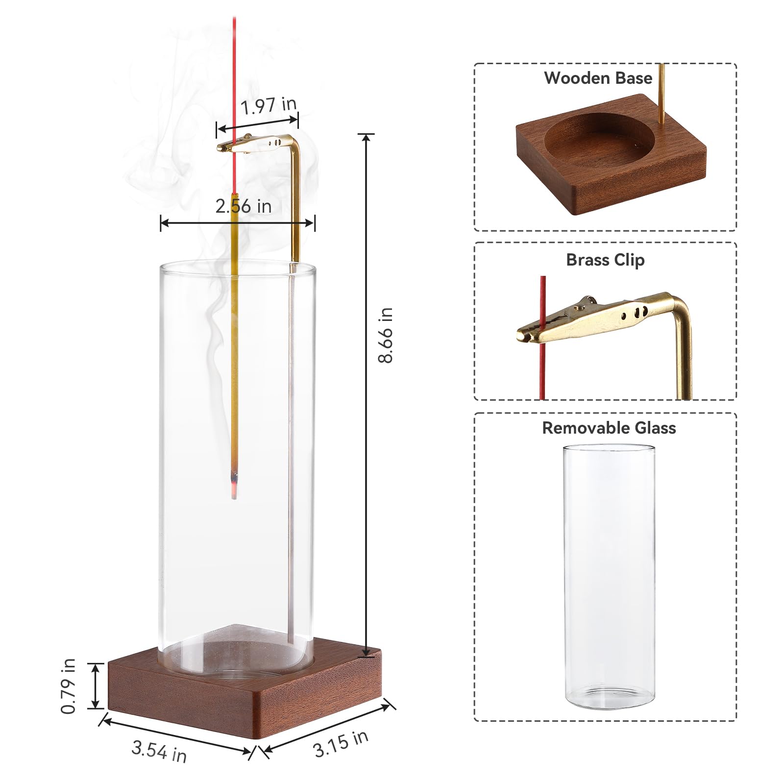 2 Pack Durmmur Incense Holder for Sticks, Insence-Stick Holder Ash Catcher with Removable Glass [Anti-Ash Flying],Mess-Free Incense Burner Holder,Perfect for Meditation Yoga Relaxation,Home Decor