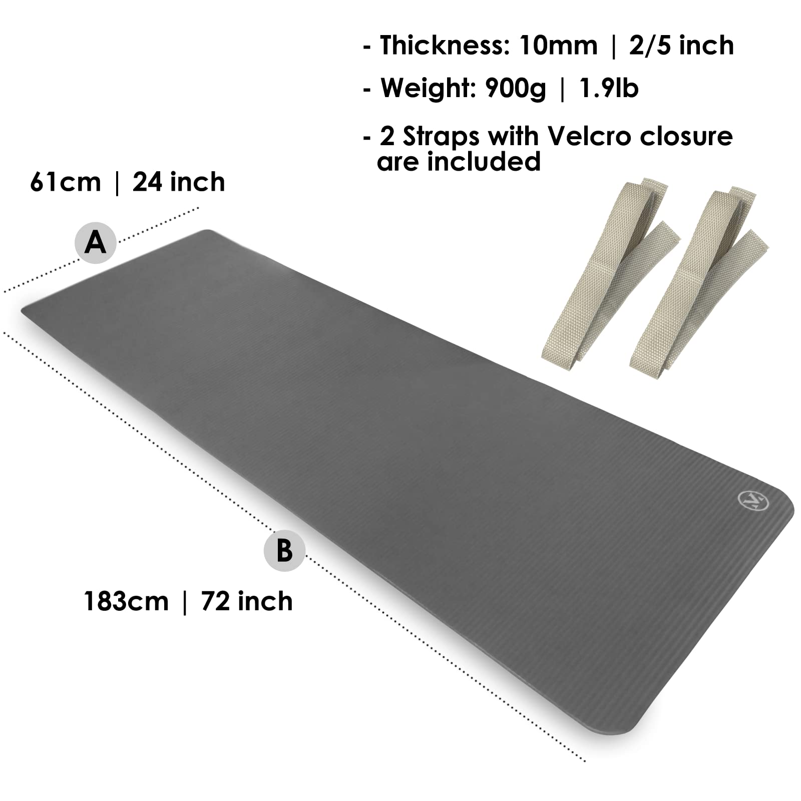 YAMAZEN 72"X24" Extra 10mm, 2/5 inch thick Yoga Workout Mat for Home Gym Exercise | All Purpose Mat with Strap