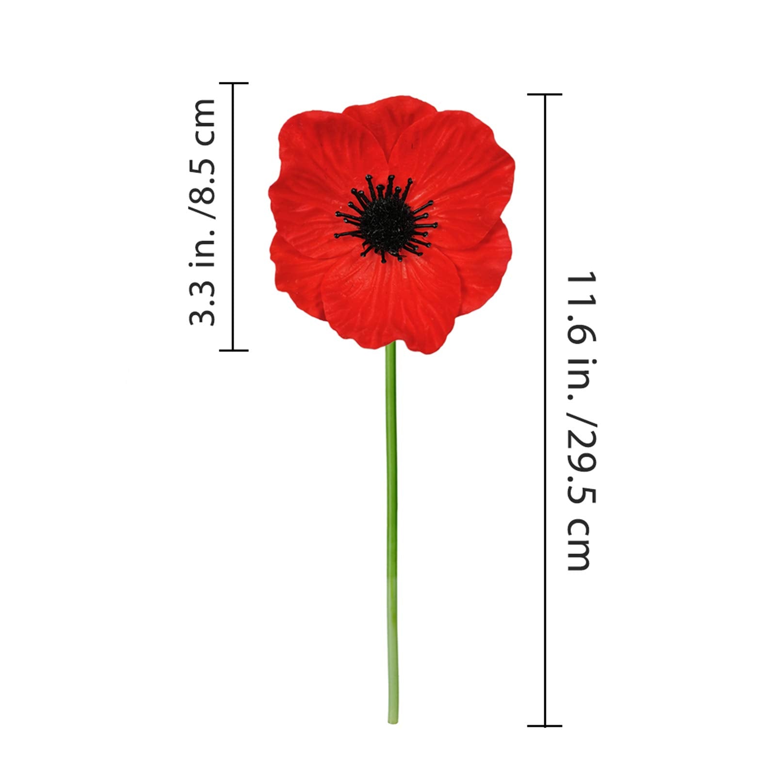 24 pcs Artificial Red Flower Stems PU Real Touch Flower Fake Flowers in Red with Black Center 11.6" Tall for Wedding Bouquets Corsages Centerpiece Floral Arrangements