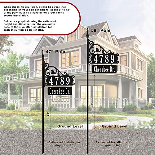 Address America USA Handcrafted Boardwalk Ready To Install Home Address Sign, Customized Name and House Number Plates - Double-Sided, Reflective, Visible 47" Pole - NP