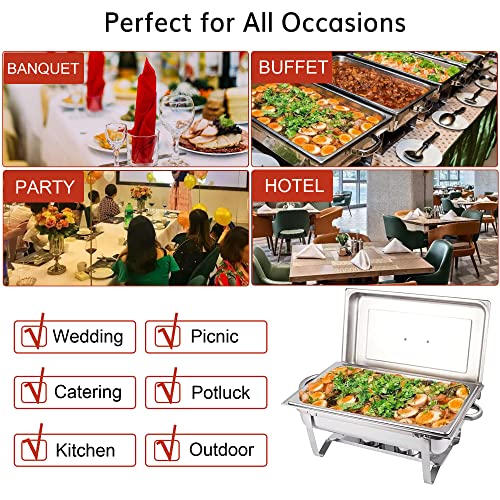 Chafing Dishes for Buffet 4 Pack 9 Quart Stainless Steel Chafer Buffet Servers and Warmers Set with Folding Frame for Weddings Parties Banquets Catering Events