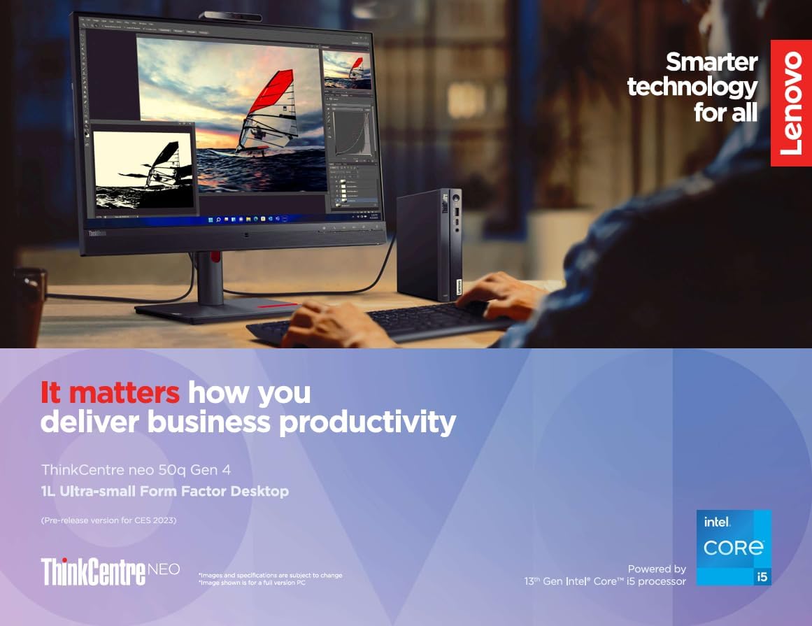Lenovo ThinKCentre neo 50q Gen 4 Tiny 1L Business Mini Desktop Computer, 13th Gen Intel 8-Core i5-13420H (Beat i7-1355U), 16GB DDR4 RAM, 512GB PCIe SSD, 2 DisplayPorts, WiFi 6, Win 11 Pro, Vent-Hear