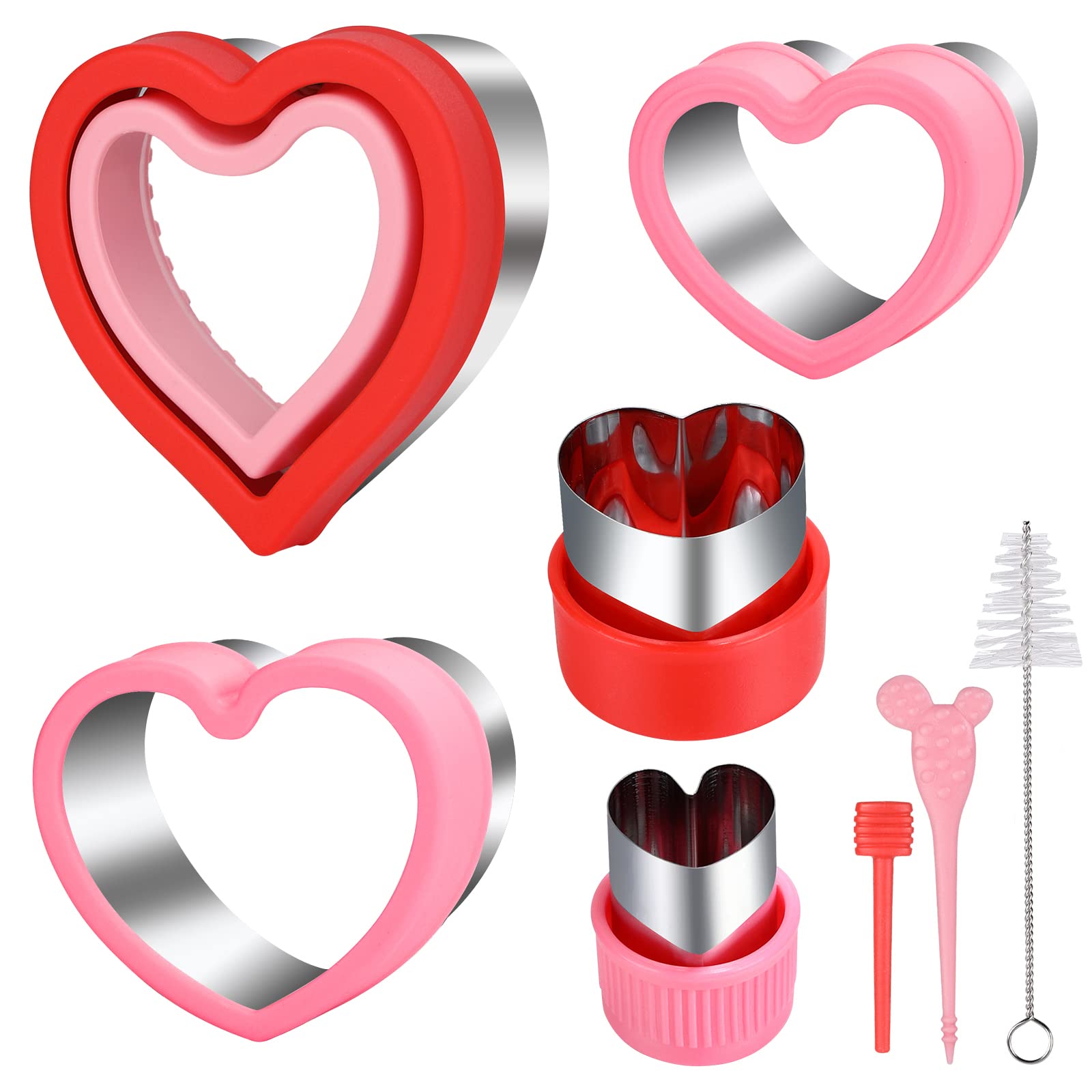 Valentine's Day Cookie Cutter Mold Set,5 Different Size Heart-shaped Sandwich Cutter and Sealer, Cookie, Fruit, Vegetable Cutters