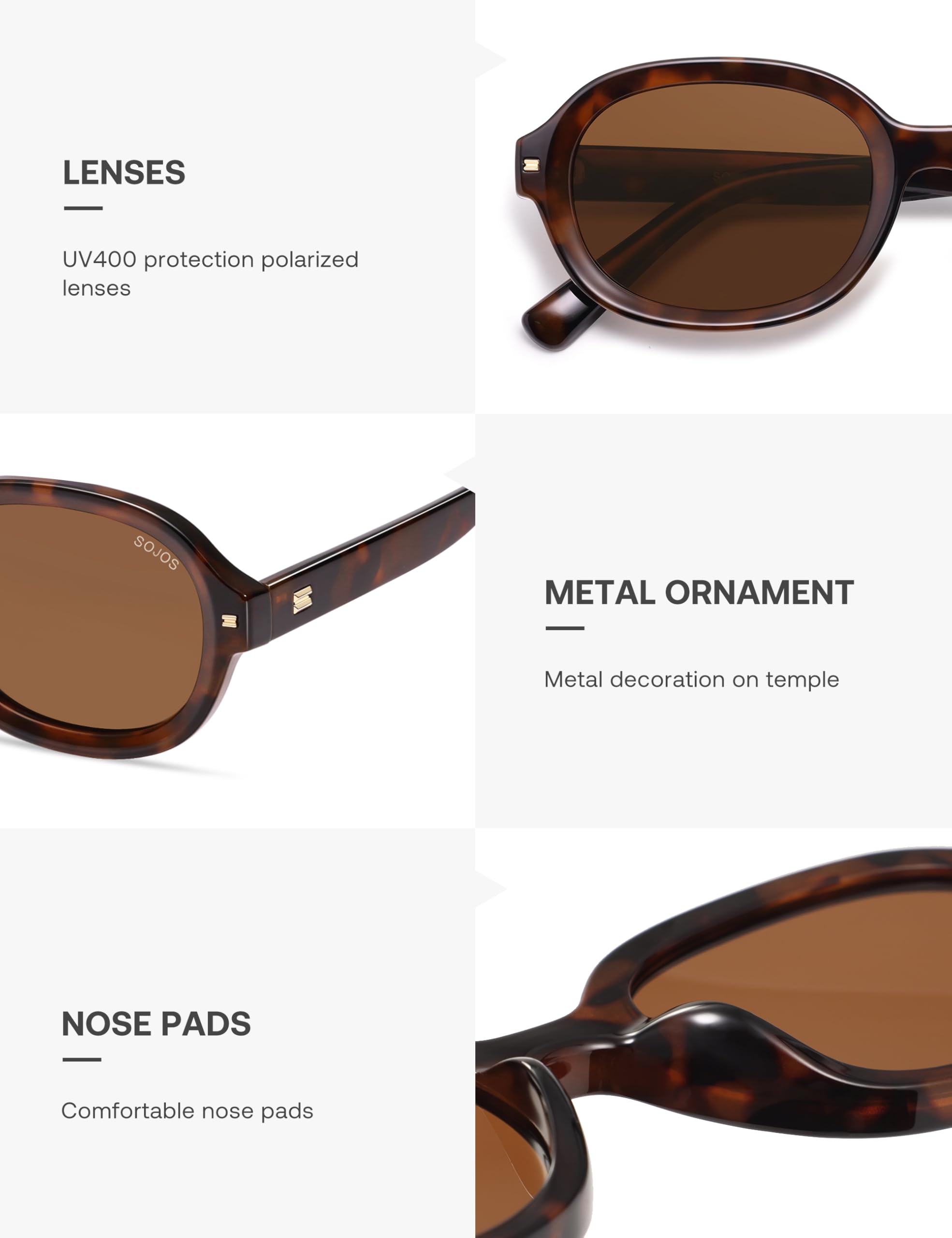 SOJOS Retro Vintage Oval Polarized Sunglasses Womens Mens 80s 90s Trendy Round Sunnies SJ2603, Brown Tortoise/Brown