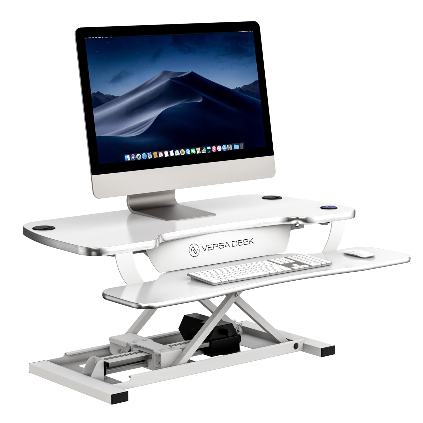 VERSADESK® PowerPro 36” x 24” Standing Desk Converter | 36 Inch Electric Height Adjustable Sit to Stand Desk Riser w/Keyboard Tray & USB Hub - Ergonomic Workstation for Home & Office, White