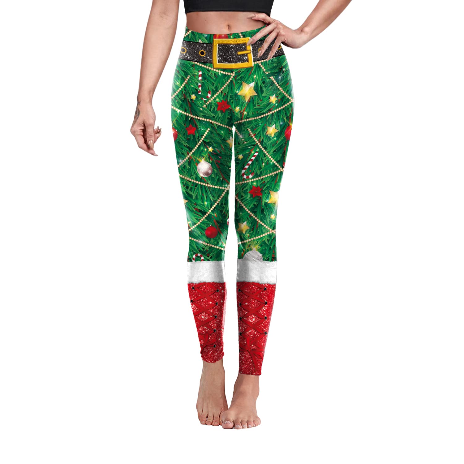 color cosplayer Christmas Tree Christmas Leggings for Women Girls High Waist Printed Yoga Pants Holiday Tights Costume Plus Size