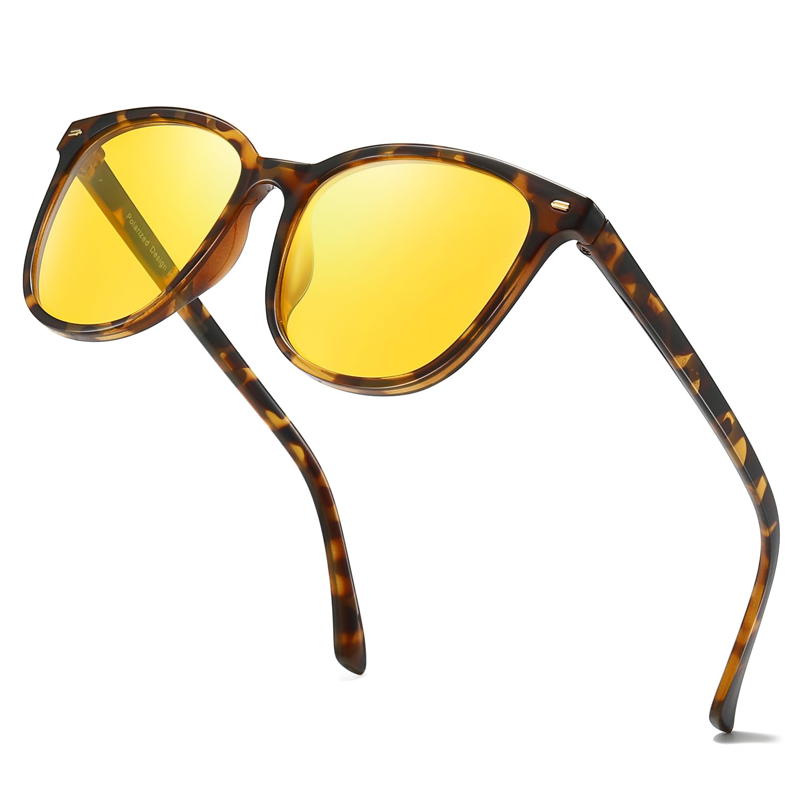 TJUTR Night Vision Driving Glasses for Women Men, Polarized Yellow Lens Anti Glare, Safety Nighttime & UV Protection TN2551