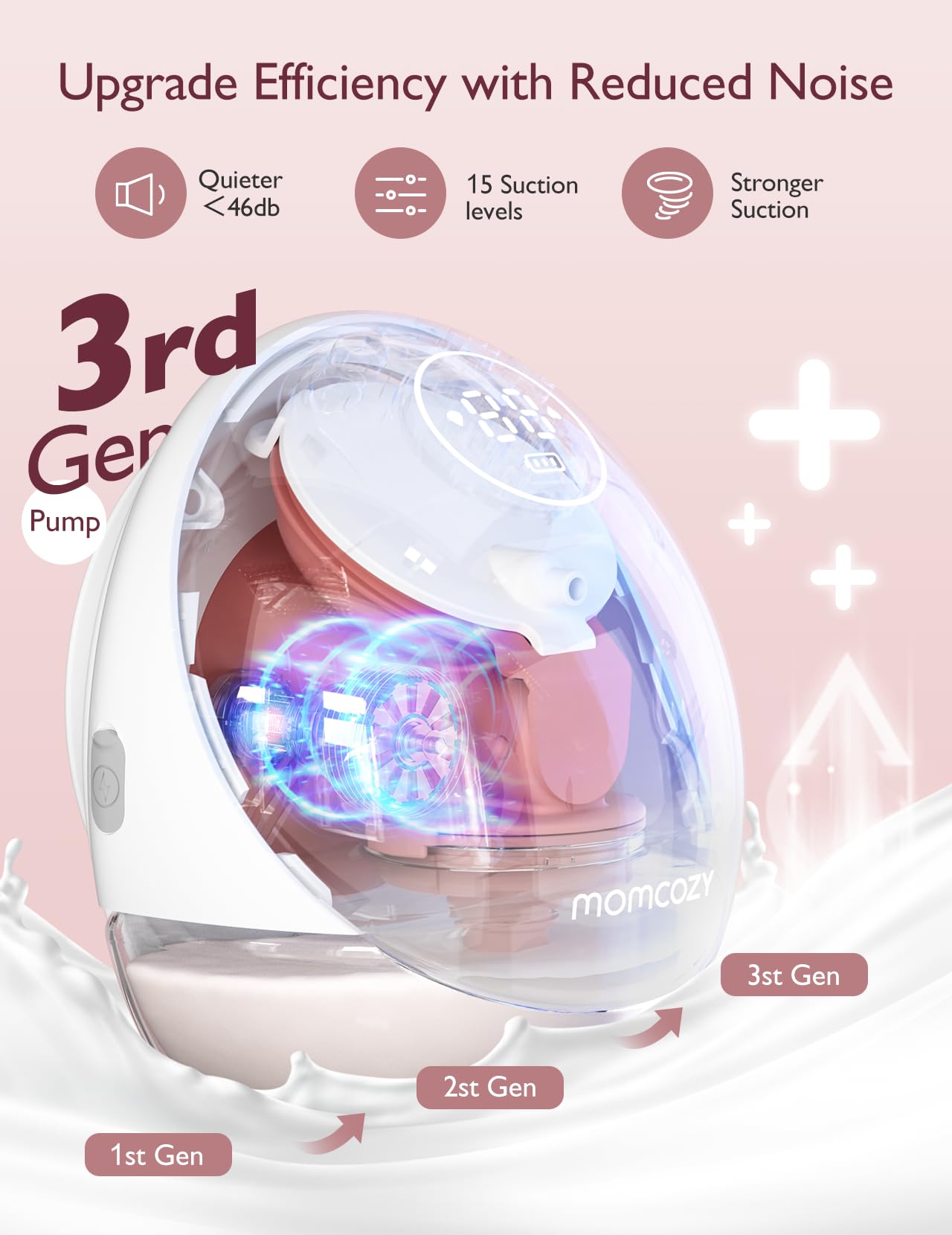 Momcozy Breast Pump Hands Free Mobile Flow | M9, App Discreet Control with Personalized Multi-Modes & 15 Levels, Independent Breastmilk Storage, Wearable Breast Pump M9 24mm, 2 Pack