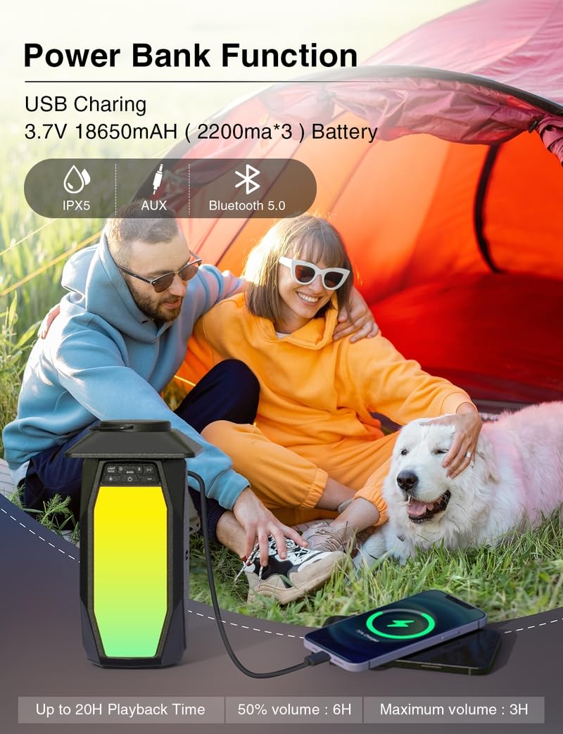 Onforu Outdoor Bluetooth Speakers Waterproof, True Wireless Stereo Lantern Speaker with RGB LED Lights, 2 Pack 50W Led Flame Speaker, Dual Pairing, 20H Playtime, Enhanced Bass for Patio Garden Decor