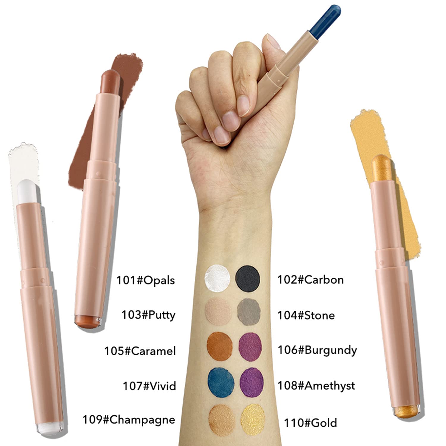 MAEPEOR Matte Shimmer Eyeshadow Stick 10 Colors Cream Eyeshadow Pen Waterproof and Long Lasting Shadow Stick (103# Putty)