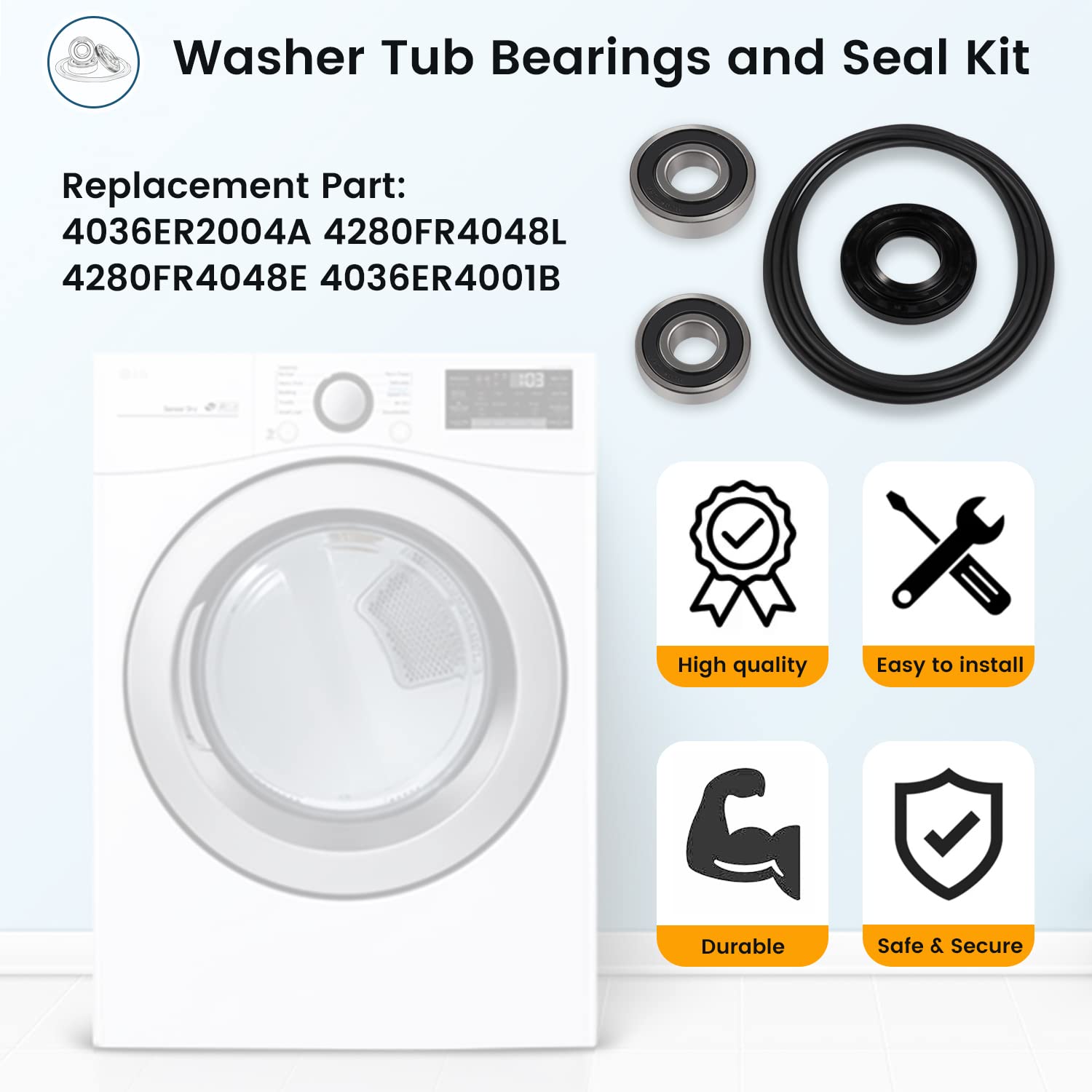 Front Load Washer Tub Bearings and Seal Kit Fit for LG & Kenmore Etc Replacement Part 4036ER2004A 4280FR4048L 4280FR4048E 4036ER4001B