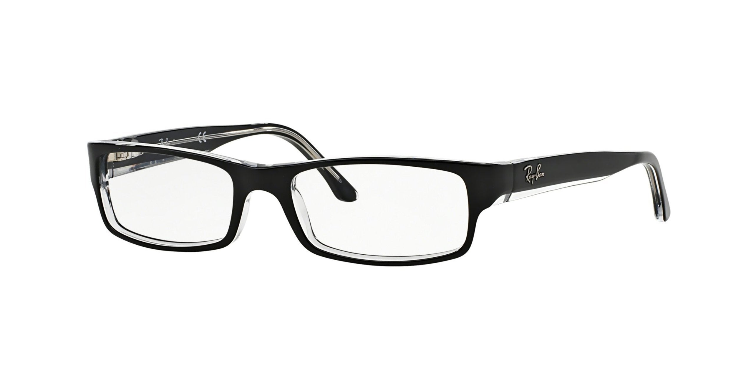 Ray-Ban RX5114 Rectangular Prescription Eyeglass Frames, Black On Transparent/Demo Lens, 54 mm