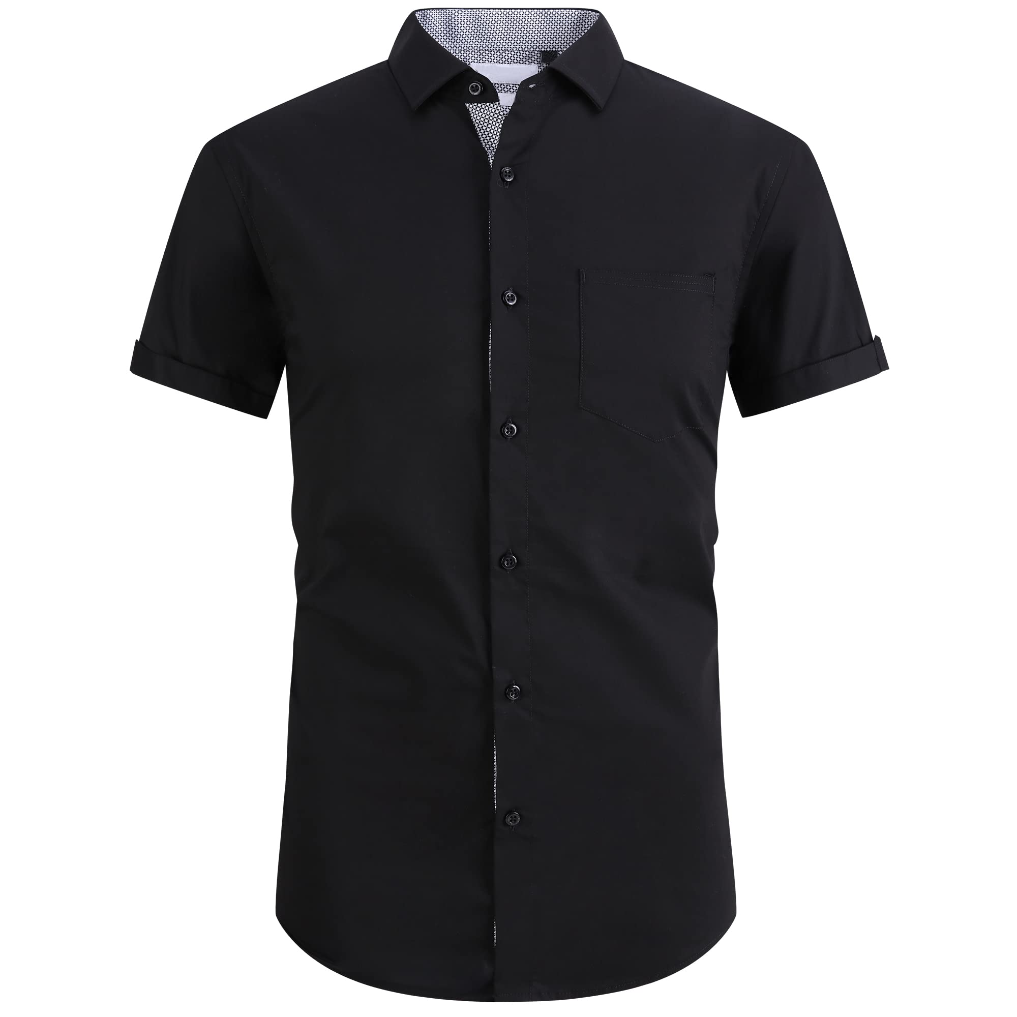 Esabel.C Mens Short Sleeve Dress Shirts Regular Fit Casual Button Down Shirts Black XL