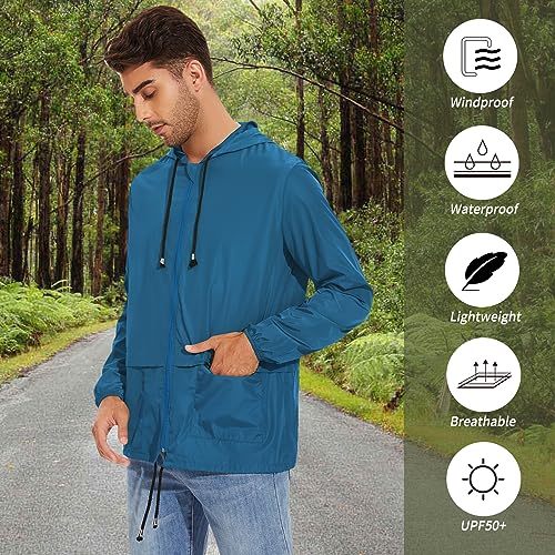 Zando Rain Jacket Men Lightweight Rain Coats for Men Waterproof wtih Hood Windbreaker Jackets for Men Packable Mens Rain Jackets Outdoor Raincoat Travel Men Rain Coat Cycling Raincoats Blue S