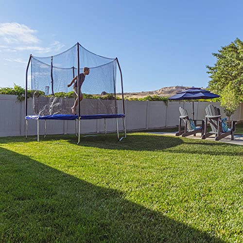 Skywalker Trampoline Outdoor 10 Ft. Round Outdoor Trampoline with Net, Trampoline Mat, and Basketball Hoop for Trampoline, ASTM Approval, 700 LBS Weight Capacity - Blue